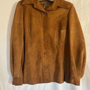 Vintage Genuine Suede Leather Jacket | Brown Button-Up Lined Coat